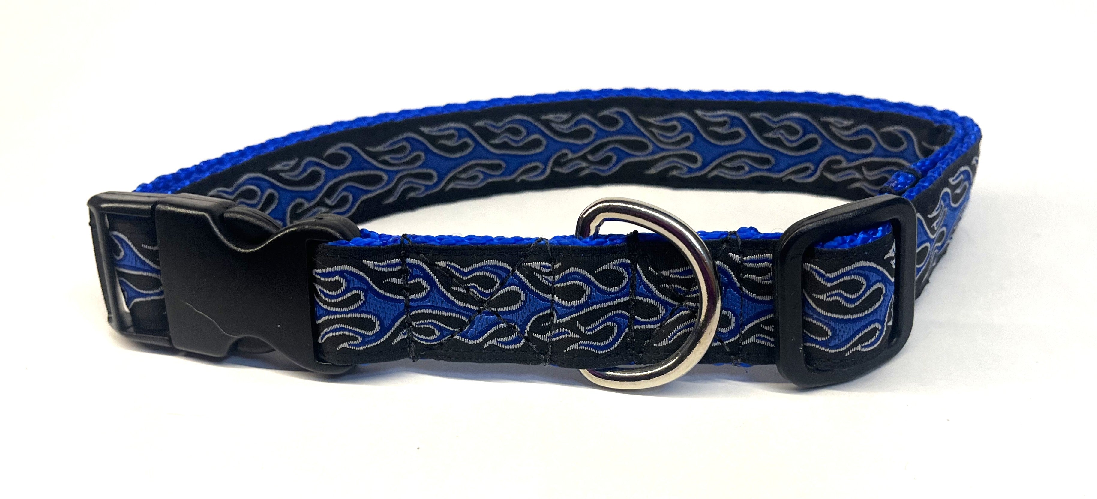 Black with Blue Flames Dog Collar 1in