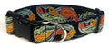 Black with Blue, Pink, Orange, and Green Paisley Dog Collar 1 1/2 in