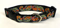 Black with Blue, Green, Pink, and Orange Paisley Dog Collar 1in