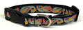 Black with Blue, Green, Pink, and Orange Paisley Design Dog Collar 3/4