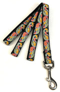 Black with Blue, Green, Pink, and Orange Paisley Design Dog Leash 3/4