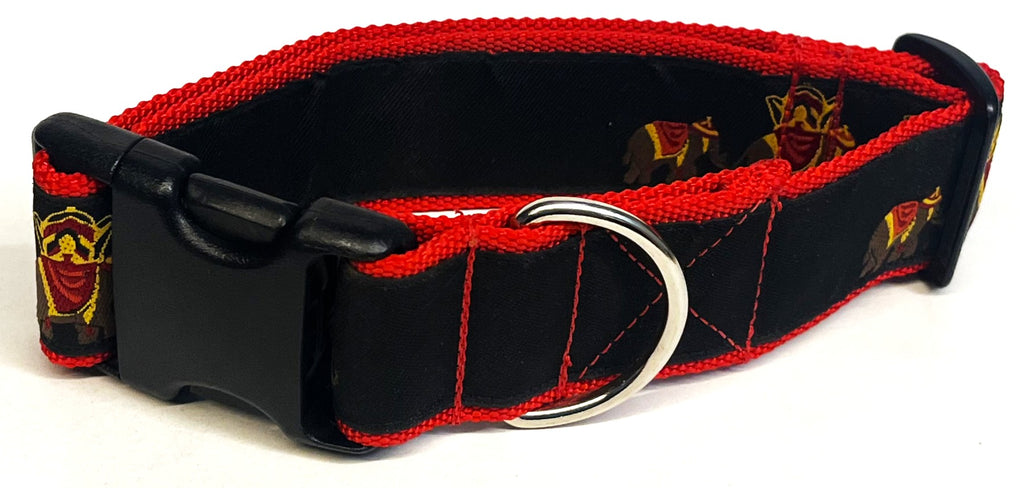 Black with Brown Elephants Dog Collar 1 1/2 in