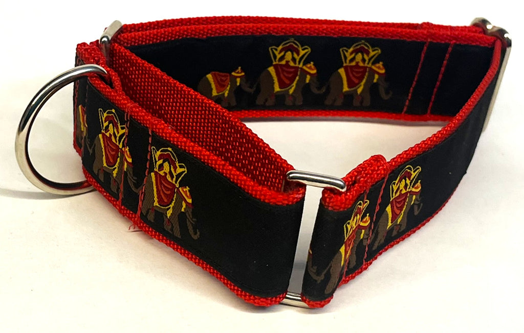 Black with Brown Elephants Martingale Collar 1 1/2 in