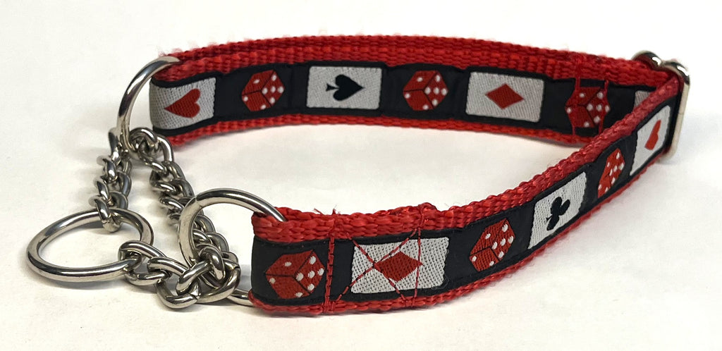 Black with Cards and Dice Chain Martingale Collar 1in