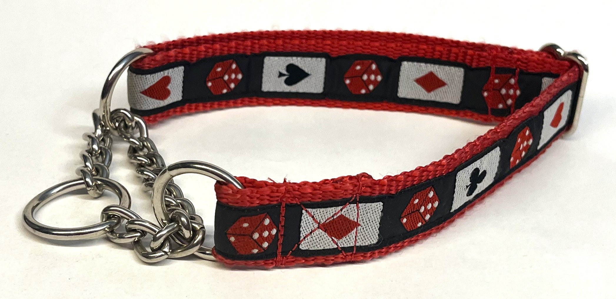 Black with Cards and Dice Chain Martingale Collar 1in