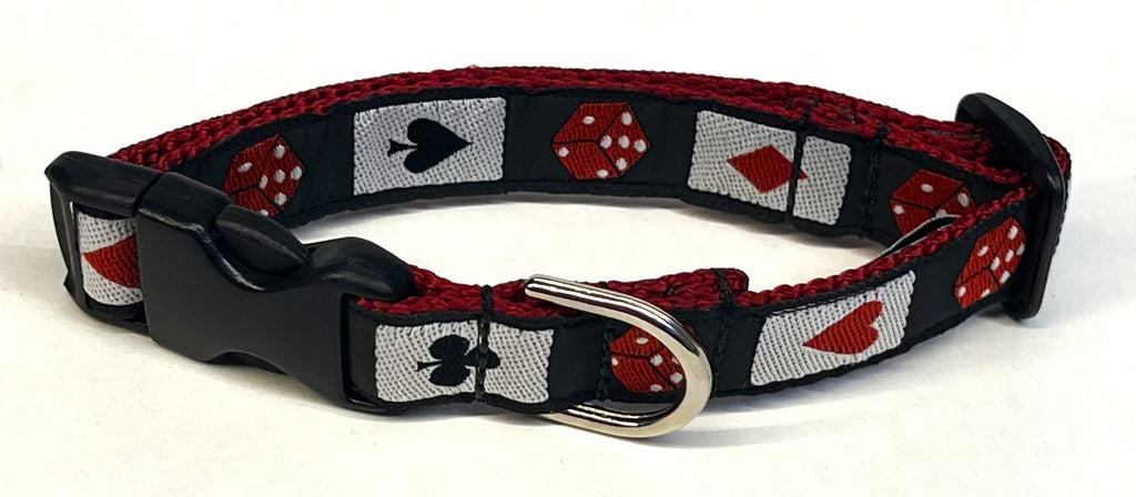 Black with Cards and Dice Dog Collar 3/4