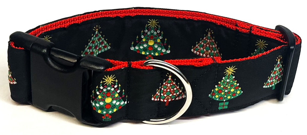 Black with Christmas Trees Dog Collar 1 1/2 in