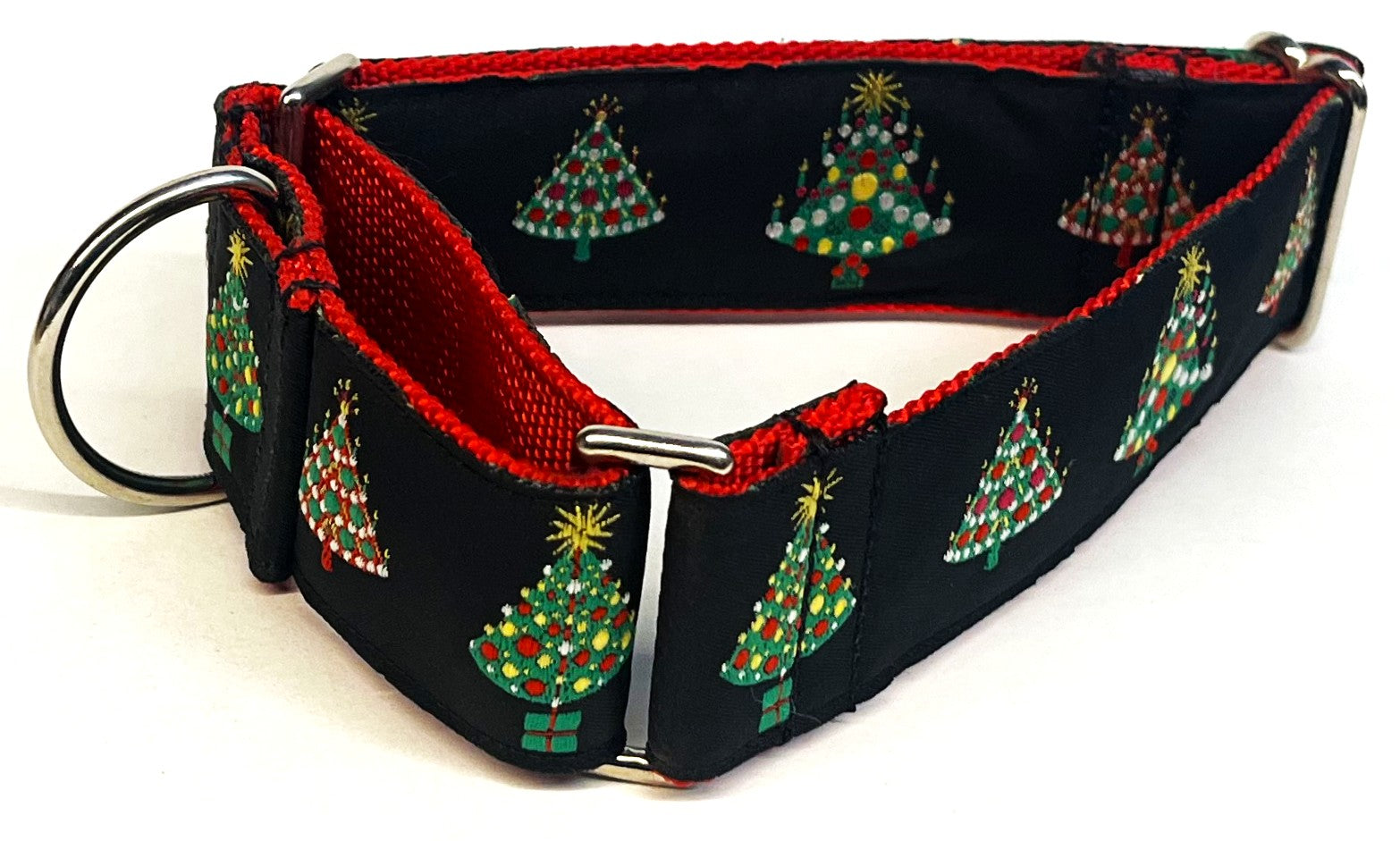 Black with Christmas Trees Martingale Collar 1 1/2 in