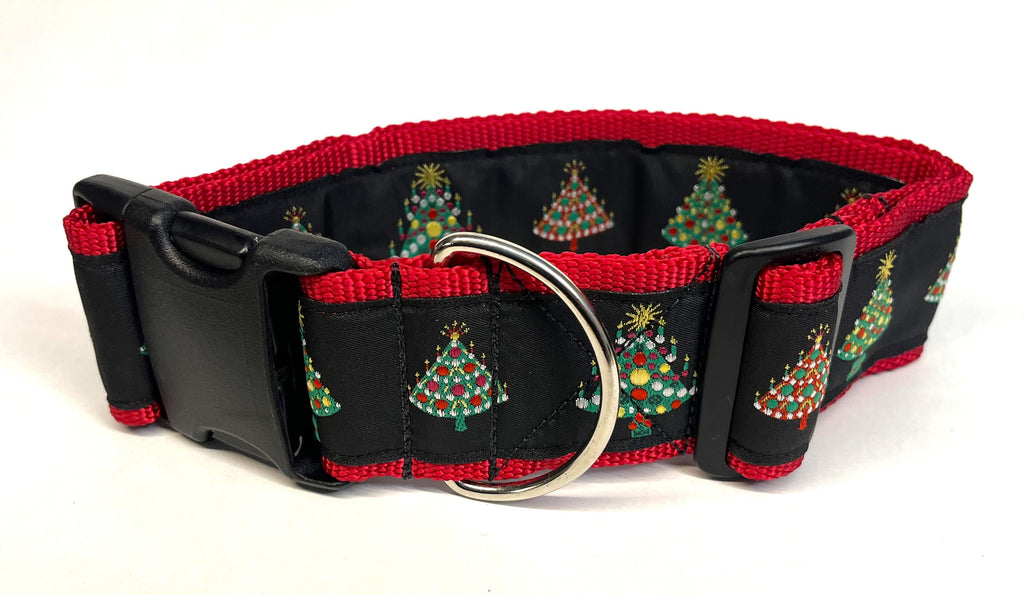 Black with Christmas Trees Dog Collar 2in