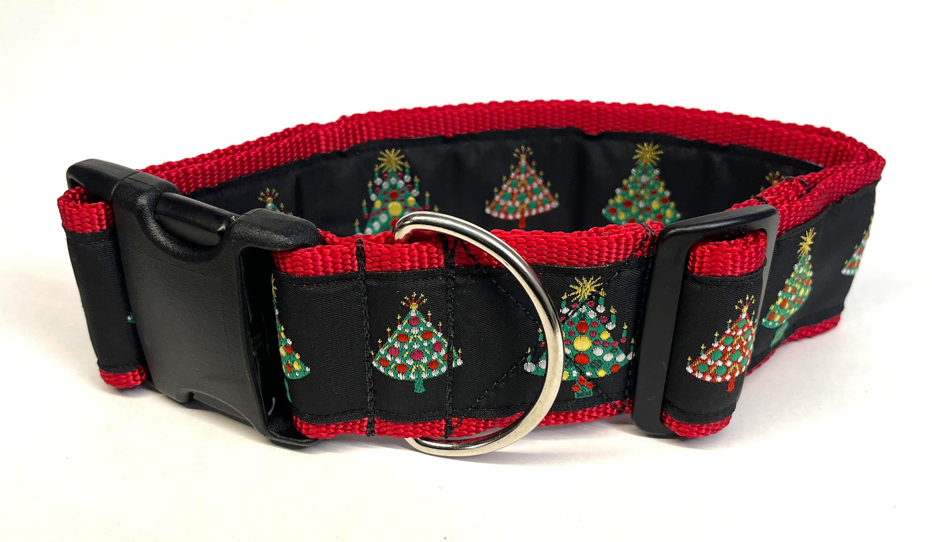 Black with Christmas Trees Dog Collar 2in