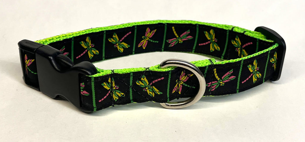 Black with Dragonflies Dog Collar 1in