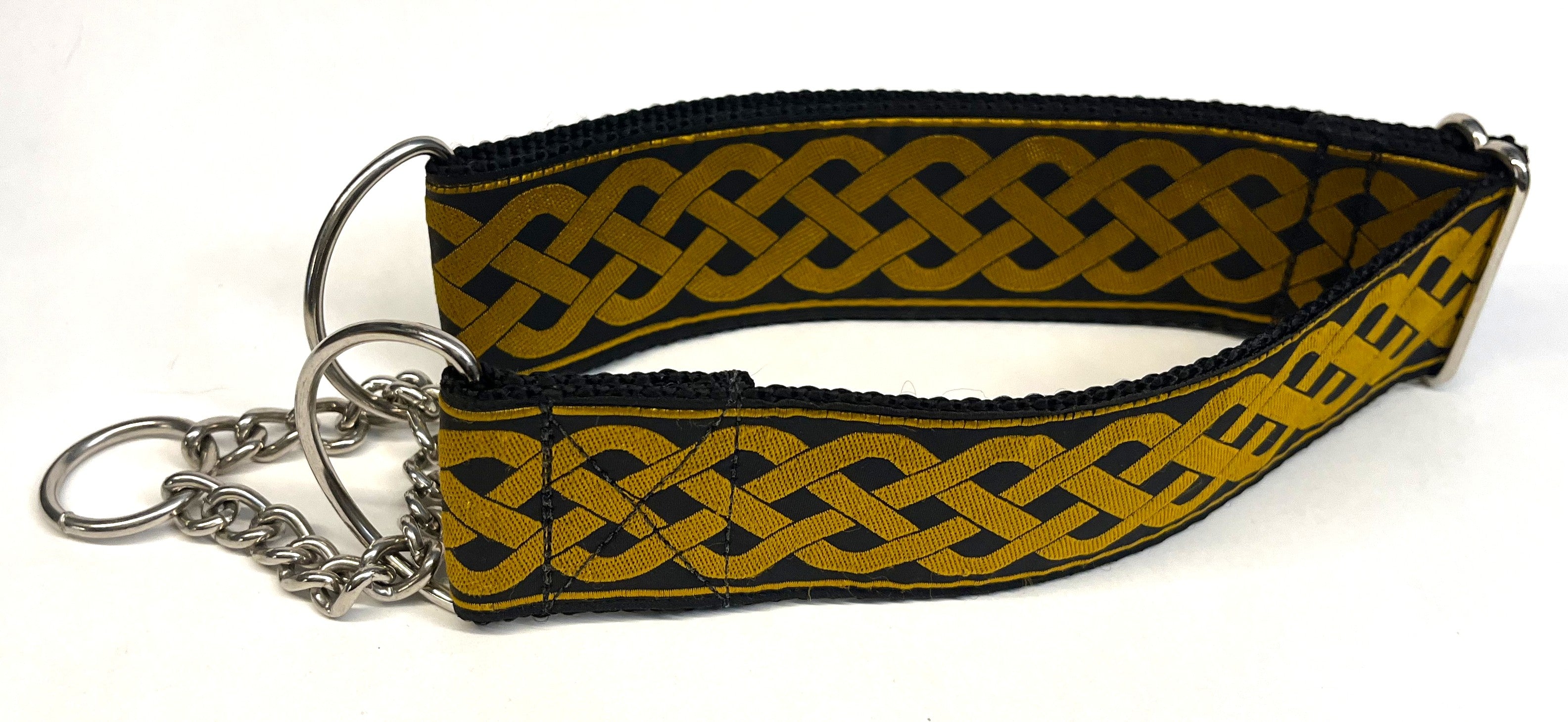 Black with Gold Celtic Weave Chain Martingale Collar 2in