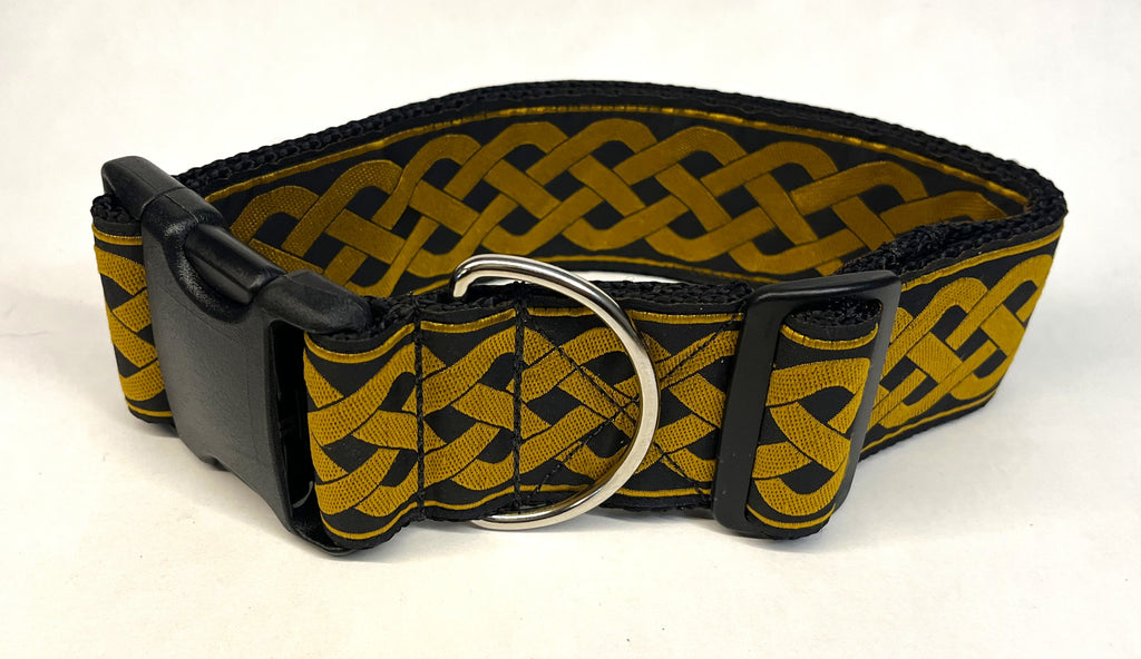 Black with Gold Celtic Weave Dog Collar 2in
