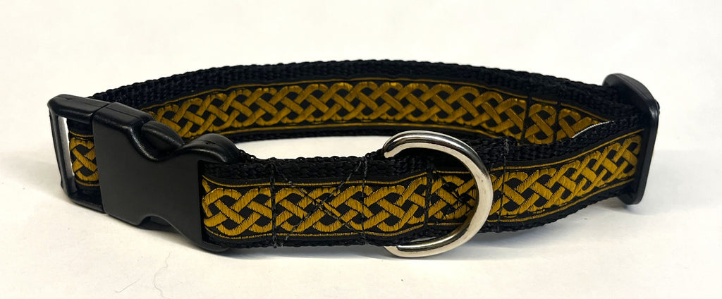 Black with Gold Celtic Weave Dog Collar 1in