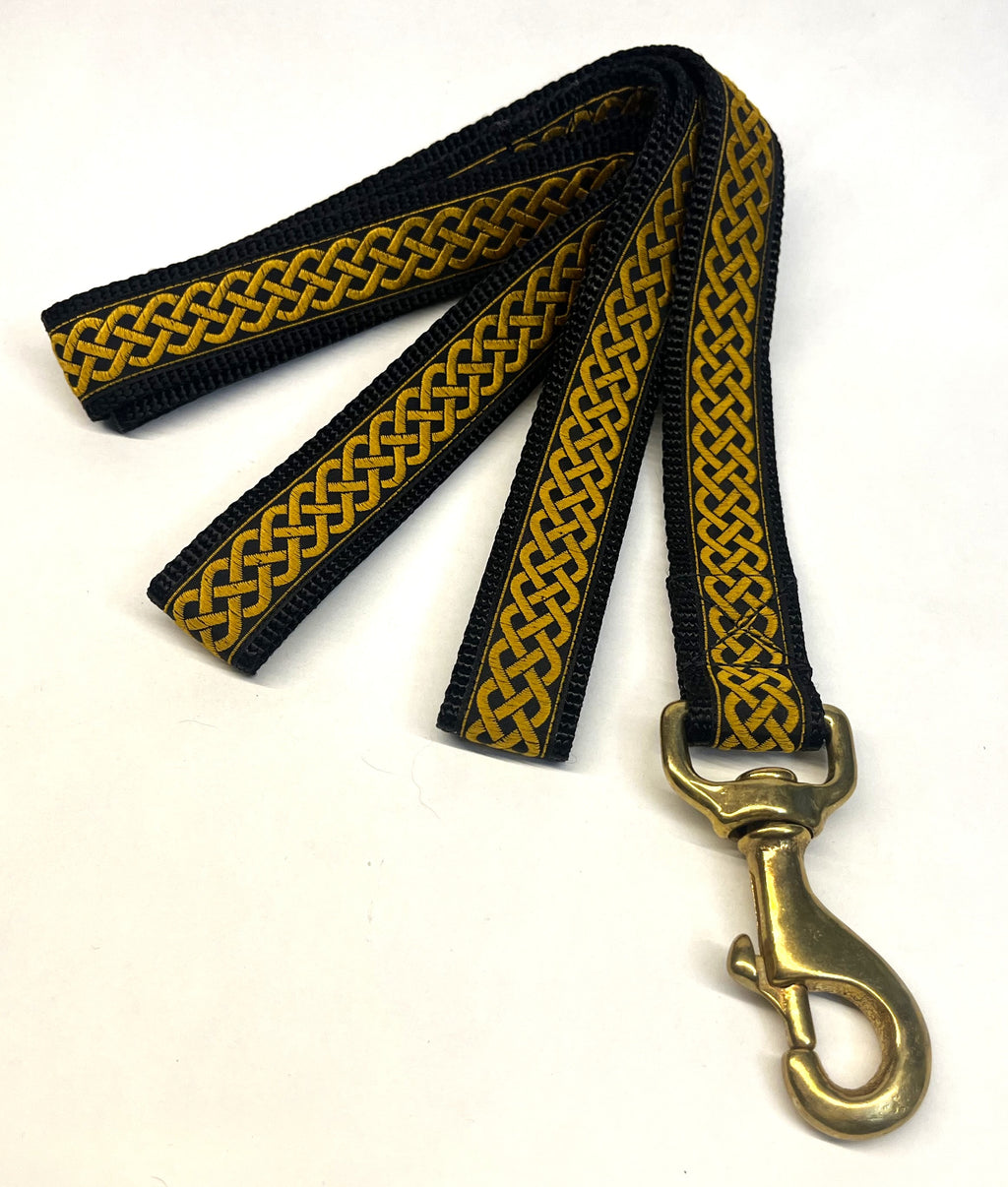 Black with Gold Celtic Weave Dog Leash 1in