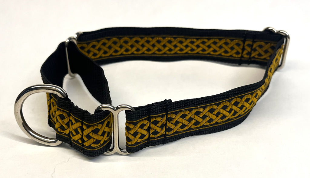 Black with Gold Celtic Weave Martingale Collar 1in