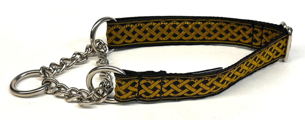 Black with Gold Celtic Weave Chain Martingale Collar 3/4