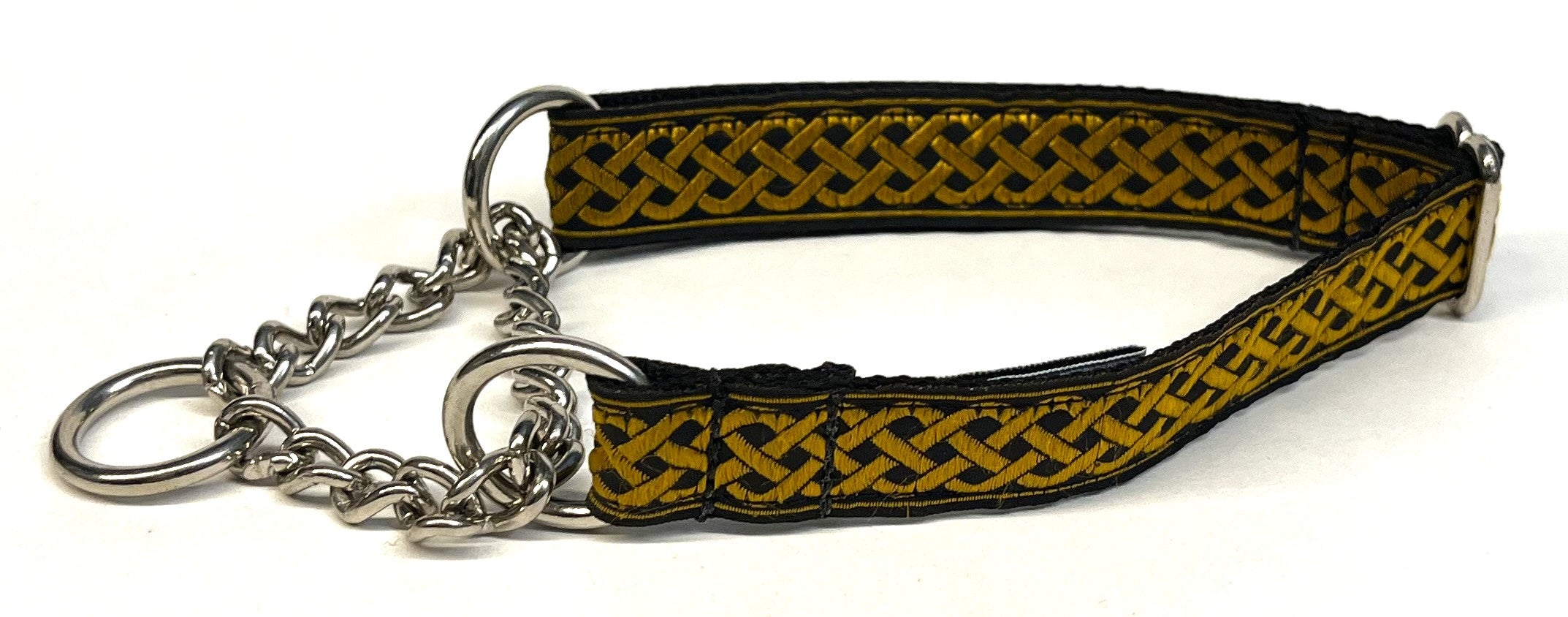 Black with Gold Celtic Weave Chain Martingale Collar 3/4