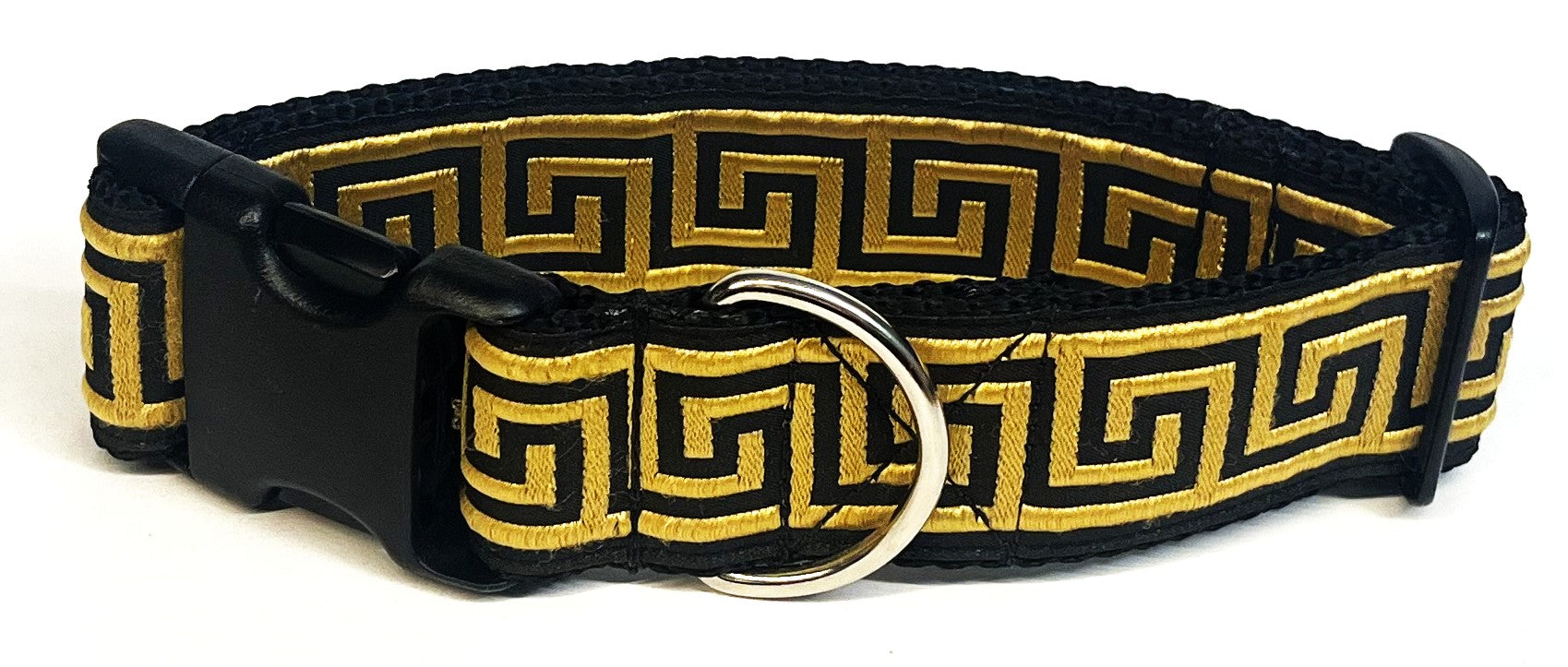 Black with Gold Greek Key Dog Collar 1 1/2 in