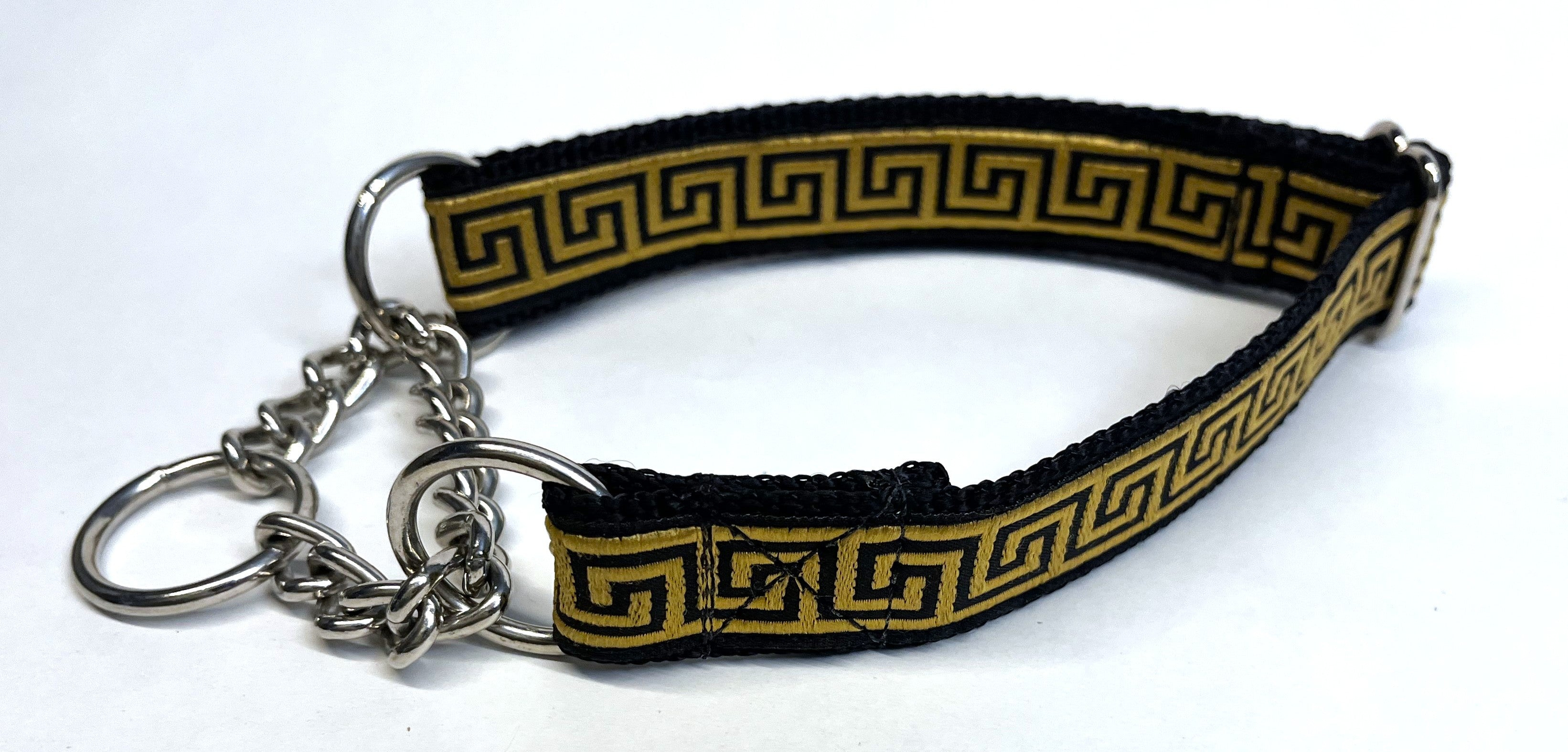 Black with Gold Egyptian Squares Chain Martingale Collar 1in