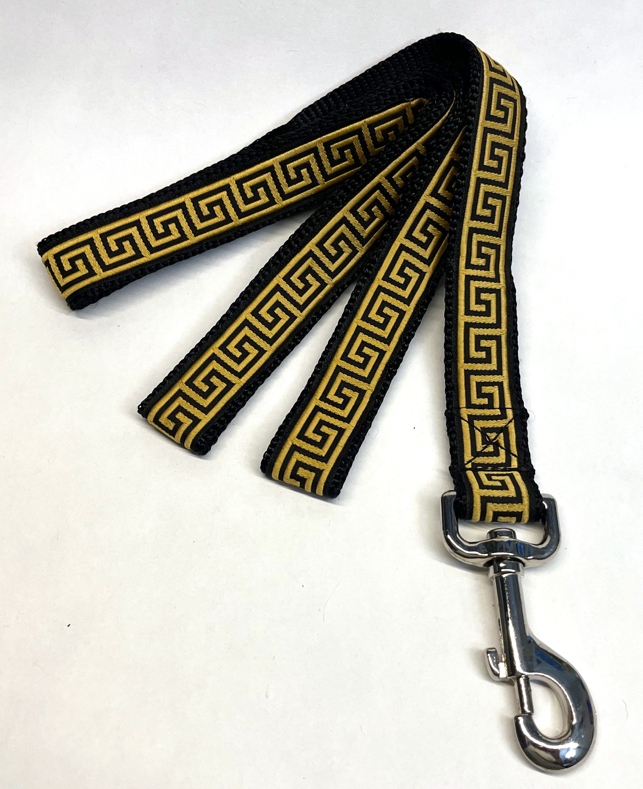 Black with Gold Egyptian Squares Dog Leash 1in