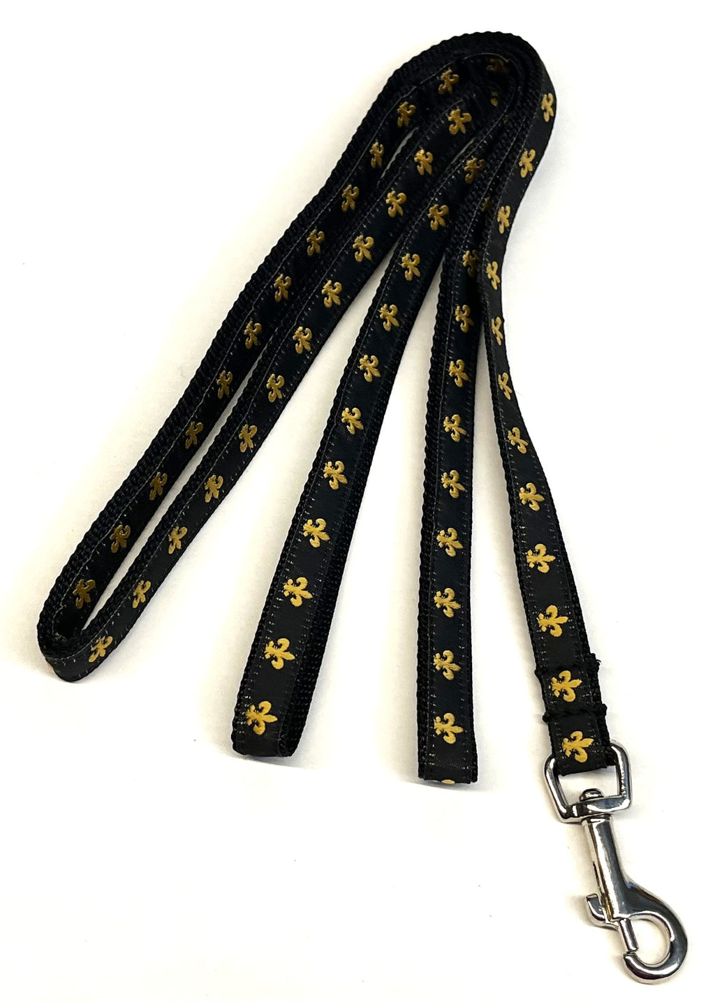 Black with Gold Fleur de Lis Dog Leash 1/2