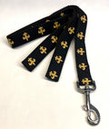 Black with Gold Fleur De Lis Dog Leash 1in