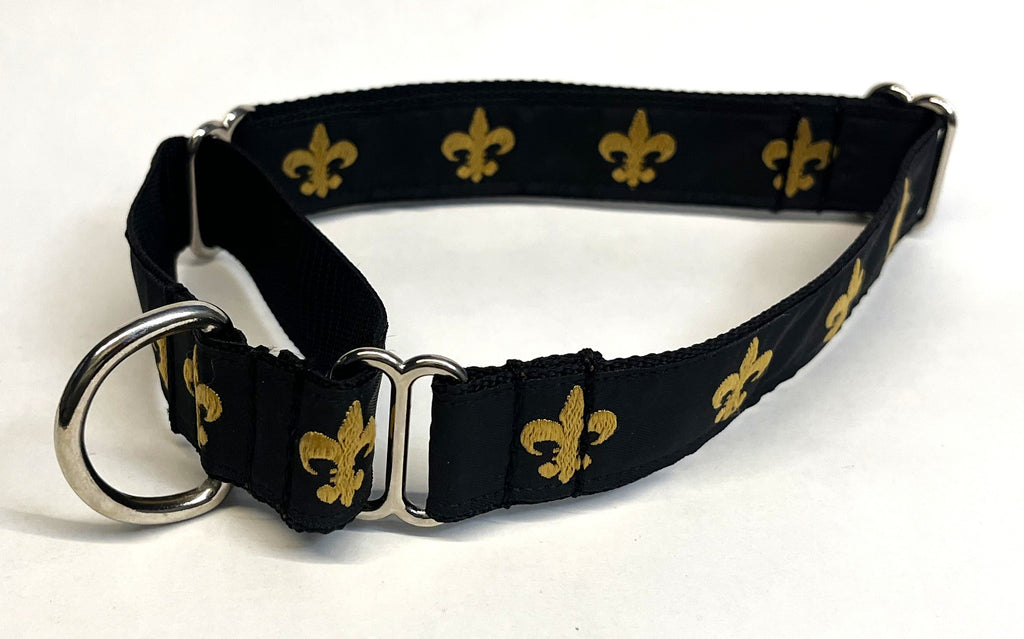 Black with Gold Fleur De Lis Martingale Collar 1in
