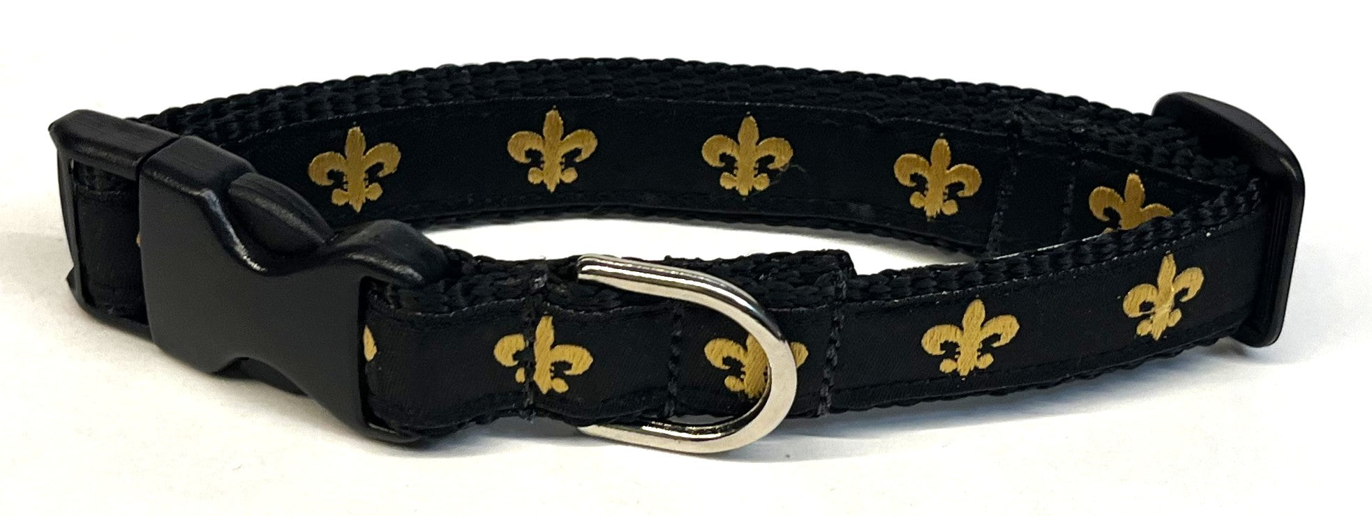 Black with Gold Fleur De Lis Dog Collar 3/4