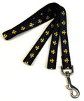 Black with Gold Fleur De Lis Dog Leash 3/4