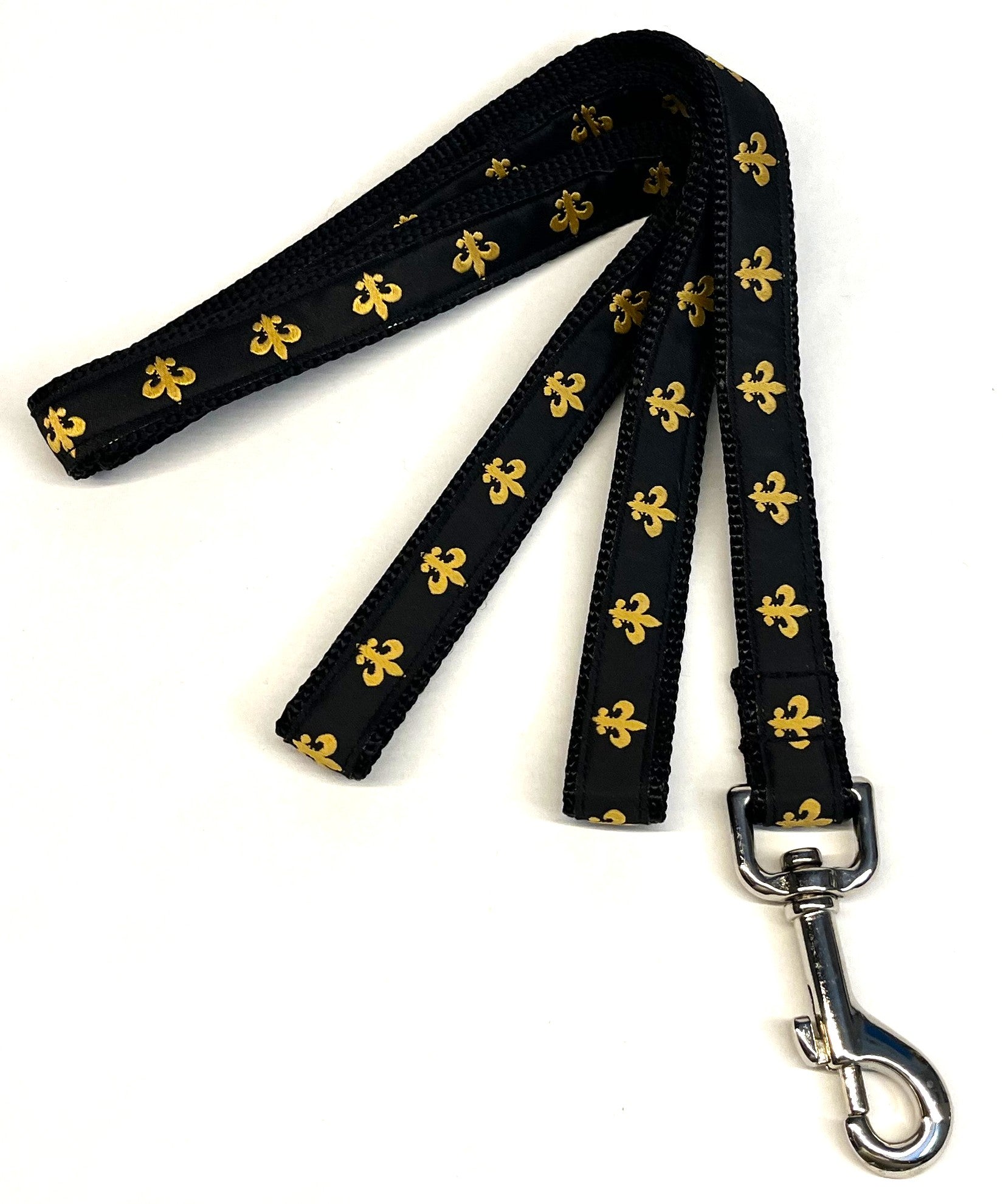 Black with Gold Fleur De Lis Dog Leash 3/4