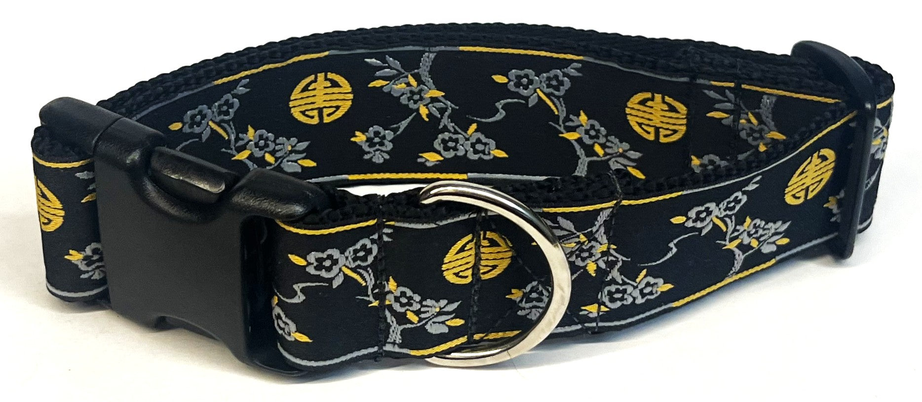 Black with Gray and Gold Tree and Symbol Dog Collar 1 1/2 in