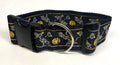 Black with Gray and Gold Cherry Blossom and Symbol Dog Collar 2in