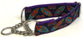 Black with Green, Blue, Red, and Purple Leaf Designs Chain Martingale Collar 1 1/2 in