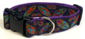 Black with Green, Blue, Red, and Purple Leaf Designs Dog Collar 1 1/2 in