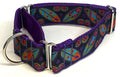 Black with Green, Blue, Red, and Purple Leaf Designs Martingale Collar 1 1/2 in