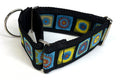 Black with Blue, Green, Yellow, and Red Square Medallion Martingale Collar 2in