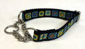 Black with Green Blue and Red Square Designs Chain Martingale Collar 1in