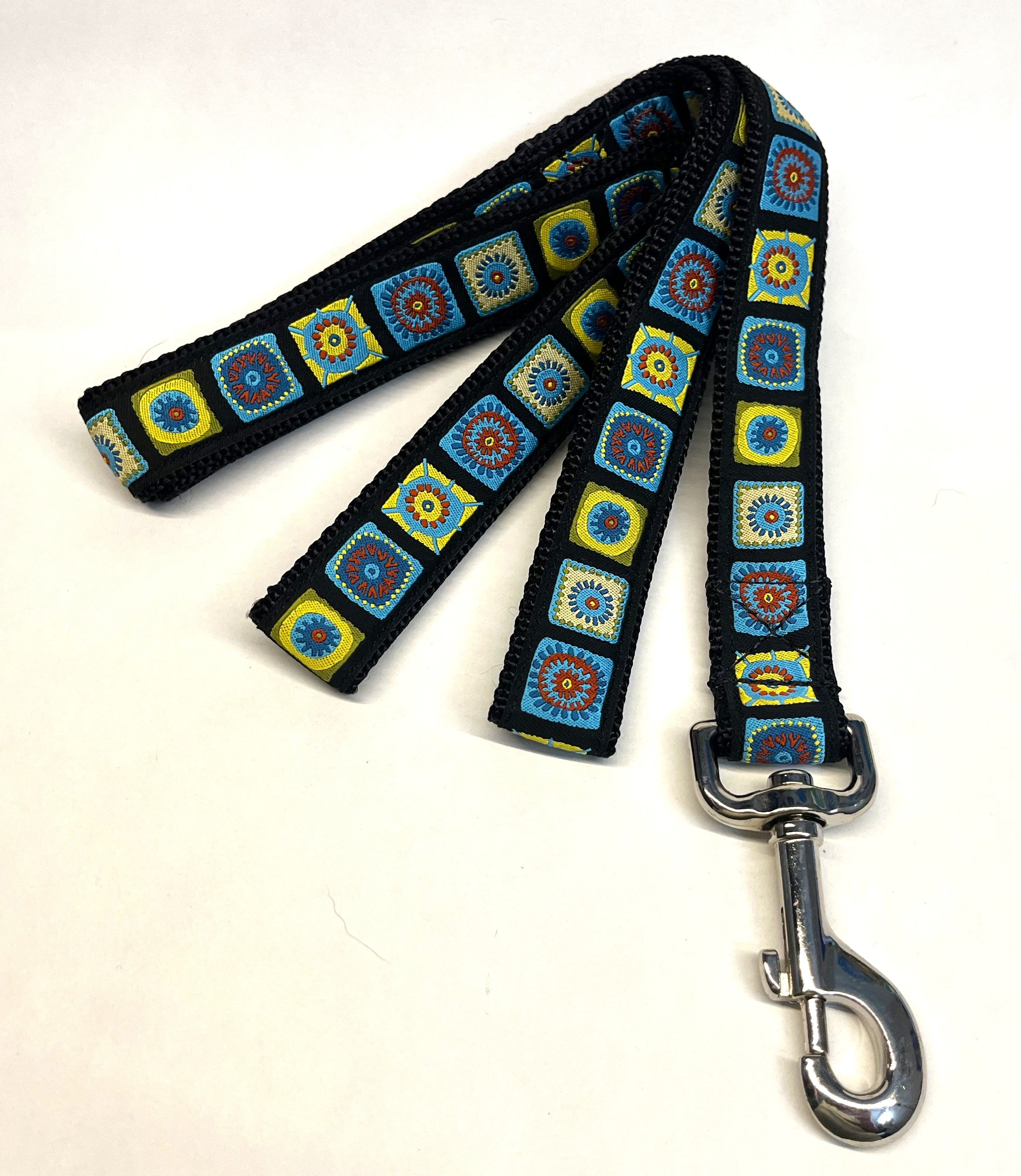 Black with Green Blue and Red Square Designs Dog Leash 1in