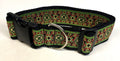 Black with Green, Red, and Gold Elegant Pattern Dog Collar 2in