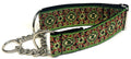 Black with Green, Red, and Gold Elegant Pattern Chain Martingale Collar 1 1/2 in