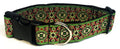 Black with Green, Red, and Gold Elegant Pattern Dog Collar 1 1/2 in
