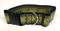 Black with Green and White Border and Green Diamond Pattern Dog Collar 2in