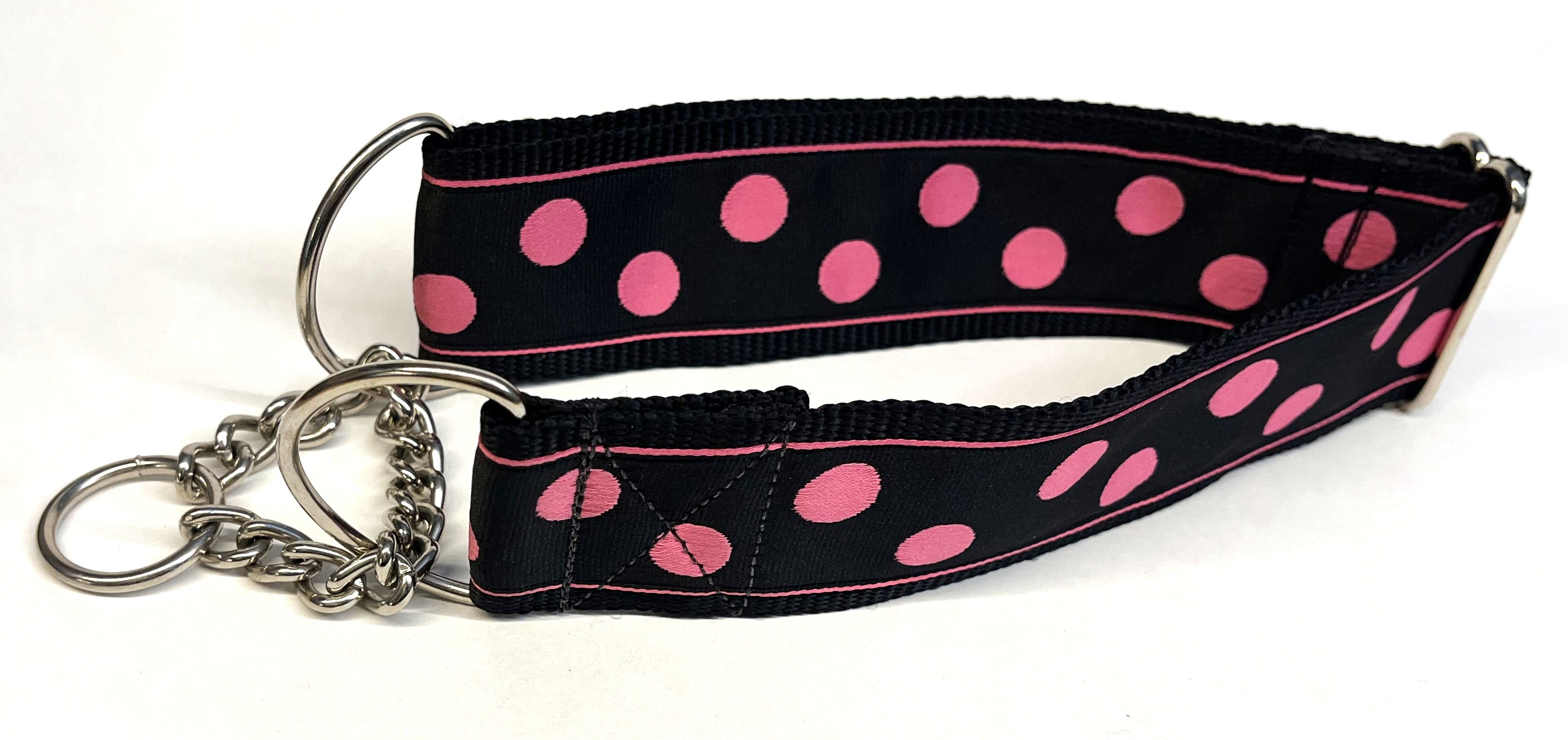 Black with Pink Dots Chain Martingale Collar 2in