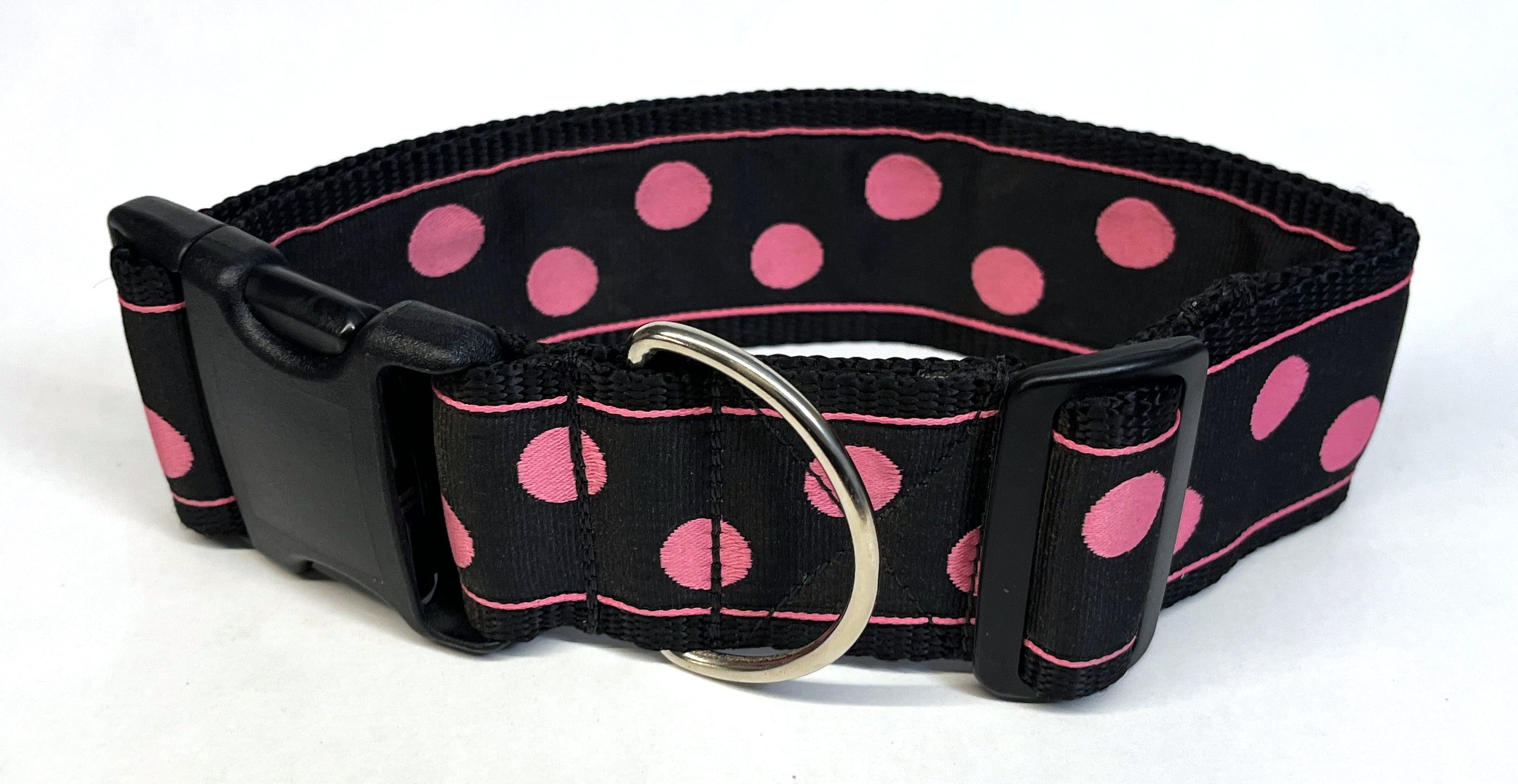 Black with Pink Dots Dog Collar 2in