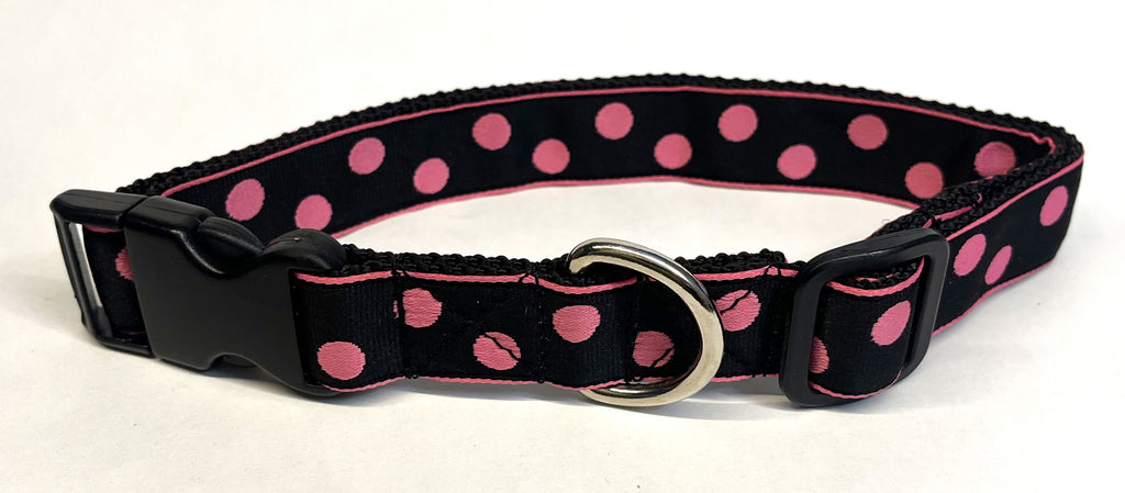 Black with Light Pink Dots Dog Collar 1in