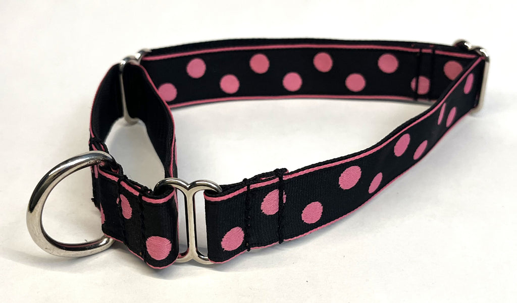 Black with Light Pink Dots Martingale Collar 1in