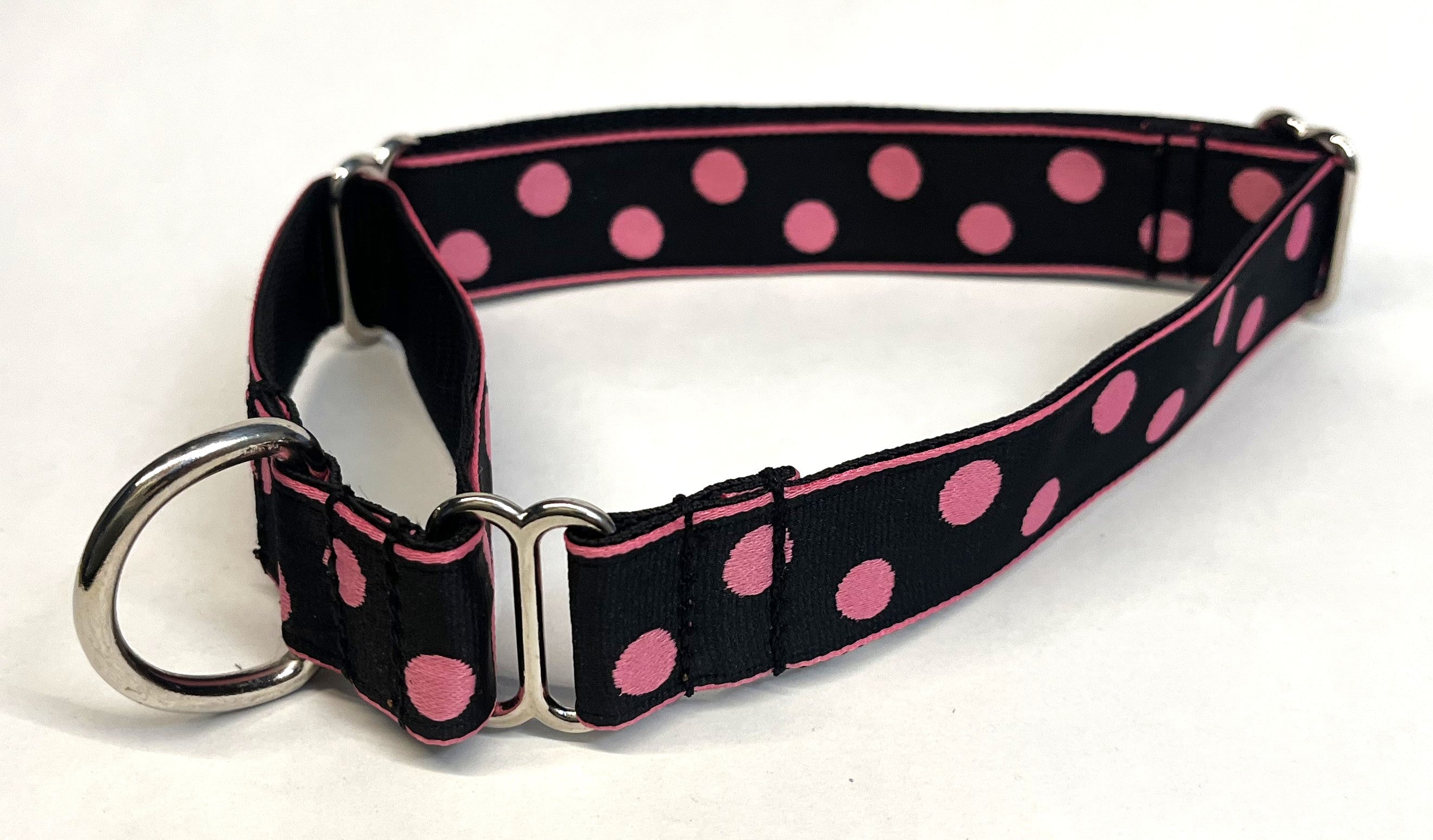 Black with Light Pink Dots Martingale Collar 1in