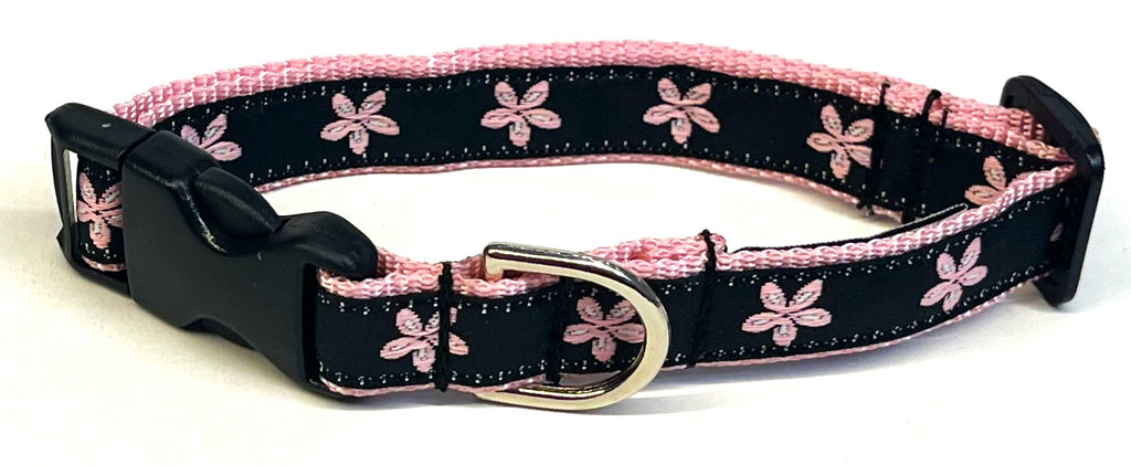 Black with Light Pink Flowers Dog Collar 3/4