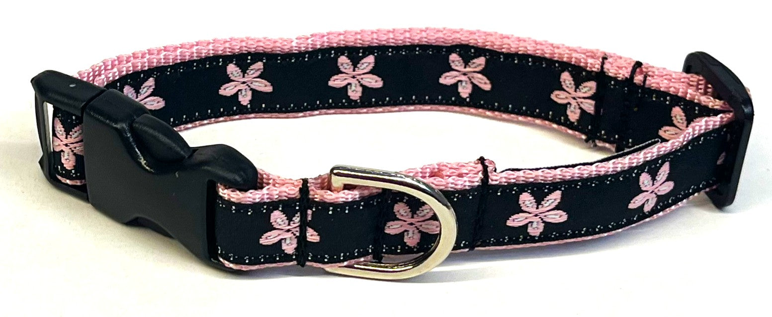Black with Light Pink Flowers Dog Collar 3/4